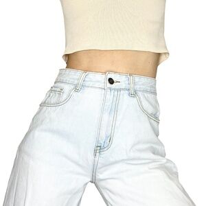 LIONESS Australia light wash high rise wide leg cropped baggy jeans XS